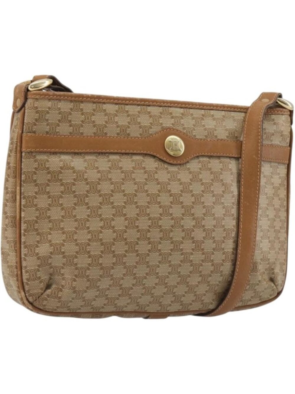 CELINE Macadam Shoulder Bag PVC Leather Beige Gold